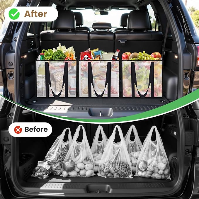 10 Pack Reusable Grocery Bags, Heavy-Duty Shopping Bags with Sturdy Handles, Water-Resistant & Foldable Organizer, Shopping Bags for Groceries, Market, Car Trunk, Multi-Purpose, 42L
