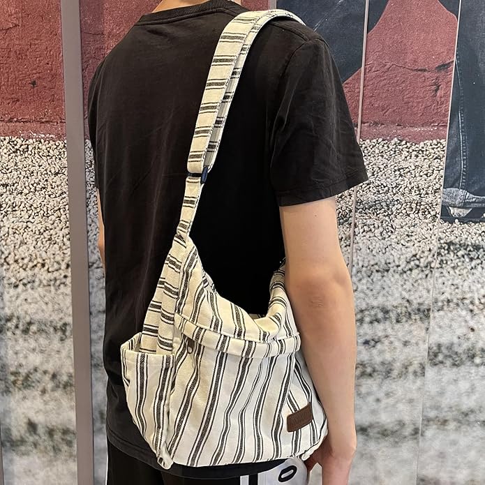 Large Canvas Messenger Bag with Multiple Pockets for Men and Women, Crossbody Shoulder Tote Hobo Laptop Bag