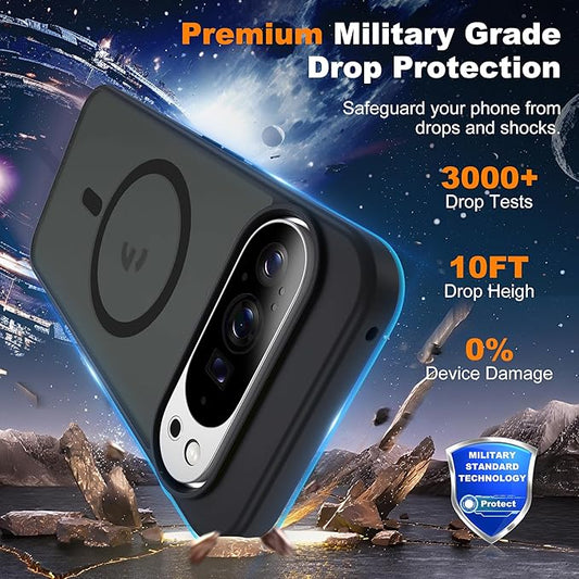 Compatible with Google Pixel 10 Pro XL Case with Magnetic [Compatible with Mag-Safe][Military Grade Drop Protection] Slim Translucent Matte Phone Case with Anti-Fingerprint Tech, Black