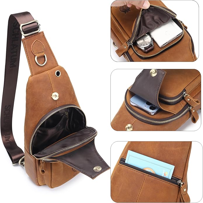 LUKZIJAES Genuine Leather Sling Bag for Men