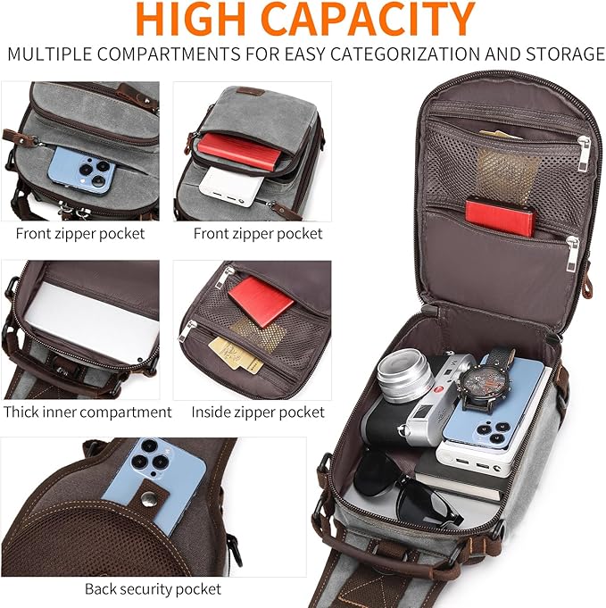 Nerlion Sling Bag for Men Waxed Canvas Crossbody Bag Chest Bag Water Resistant Shoulder Bag Casual Daypack