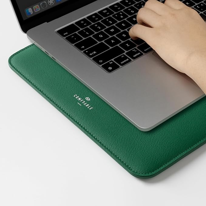 Comfyable Laptop Sleeve 13 Inch Precisely Compatible with MacBook Air M4 2025-2018 & MacBook Pro M2 2022 M1 2020-2016, Genuine Leather Cover Case, Leafy Green