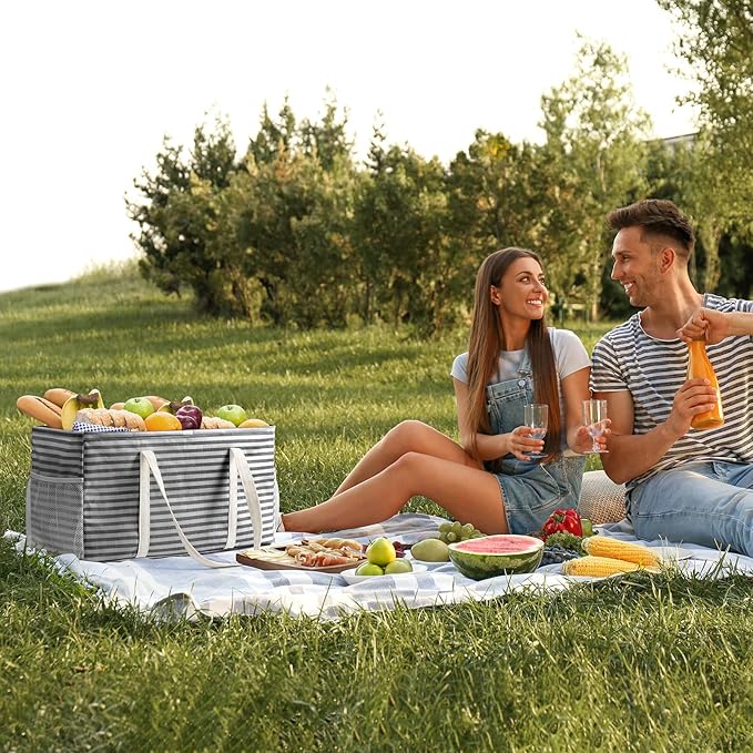 Lifewit Extra Large Tote Bag, Reusable Grocery Bags with Metal Wire Frame and Handles, Standing Utility Foldable Shopping Bags for Storage, Picnics, Beach, Pool, Laundry, Car, Camping, 1 Pack, Black