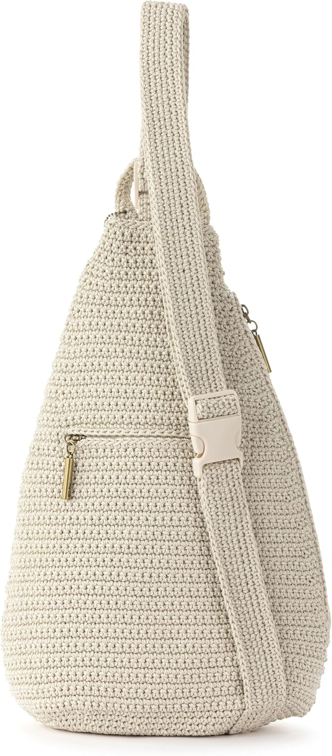 The Sak Geo Sling Backpack in Crochet, Single Backpack Strap, Ecru