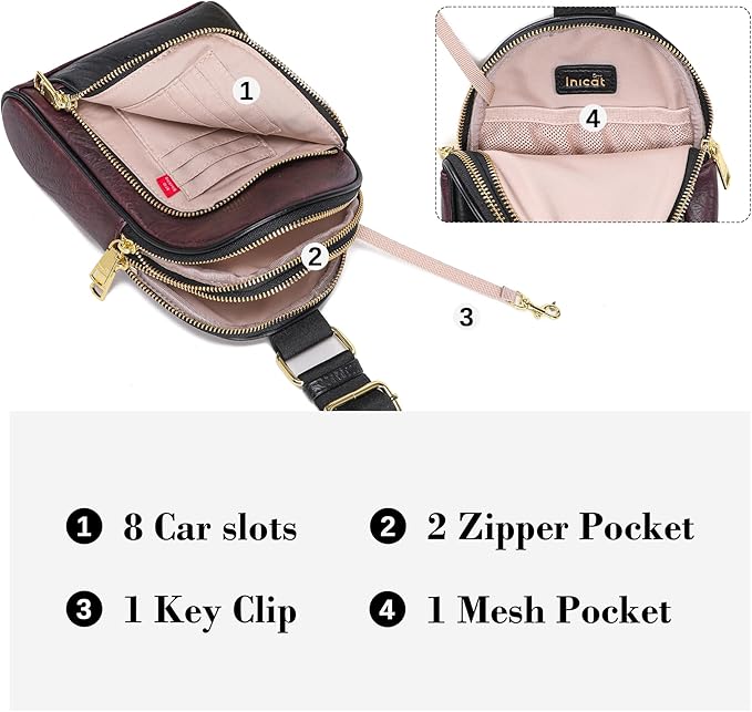 INICAT RFID Blocking Sling Bag Leather Crossbody Bags for Women Fanny Pack Cross Body for Woman Chest Bag for Travel 1.9L