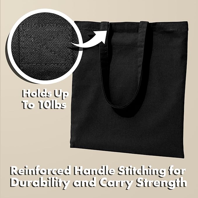 Carrywell |Not Made In China| Cotton Tote Bags, Lightweight Reusable Grocery Shopping Bag, Blank Bulk Cloth Totes with Handles, Great For Custom Screen Print and Gifts (15"x16")