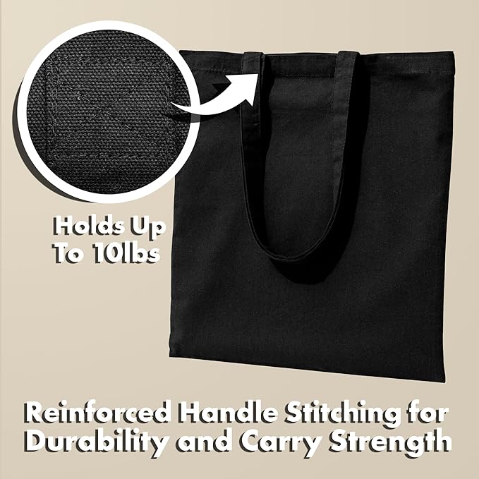 Carrywell |Not Made In China| 12 Pack Cotton Tote Bags, Lightweight Reusable Grocery Shopping Bag, Blank Bulk Cloth Totes with Handles, Great For Custom Screen Print and Gifts (15"x16")