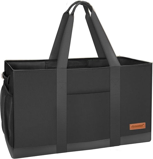 MHOMER Reusable Upright Grocery Bags Extra Waterproof Large Utility Tote Bag with Carrying Handles Foldable Shopping Bags Reinforced Bottom and Side Durable Oxford Fabric Classic Carbon Black