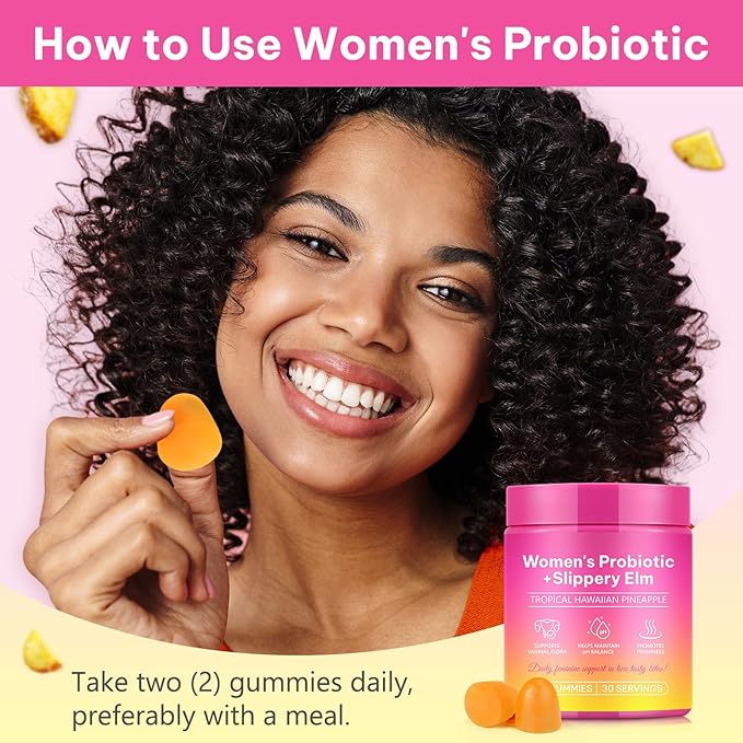 Vaginal Probiotics for Women Gummies,Digestive Health Support,PH Balance,Immune Support,Yeast Control,Odor Relief,Promotion of Womens Health,Natural Pineapple Flavor,Vegan,Gluten-Free,60 Count (1)