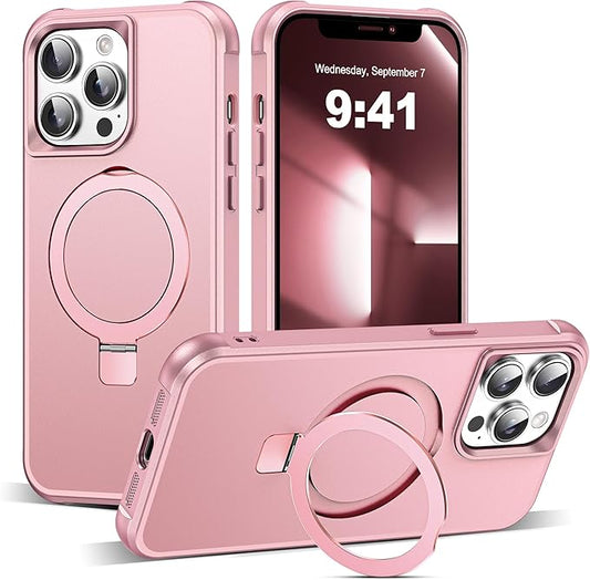 Compatible with iPhone 13 Pro Case with Invisible Magnetic O-Ring Stand Military-Grade Case for iPhone 13 Pro 6.1" [Compatible with Mag-Safe][Great Grip Feeling], Rose Gold