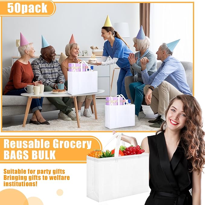 Windyun Reusable Grocery Bags Large Non Woven Shopping Bags with Handles Foldable Portable Tote Bulk, 16x6x12 Inch