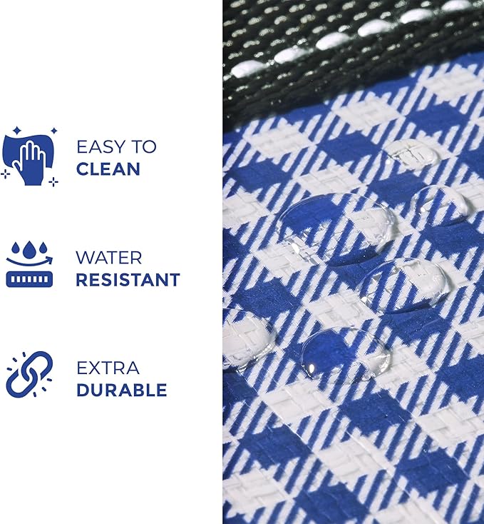 Creative Green Life 3 Pack Heavy Duty Reusable Grocery Bags with Hard Bottom & Strong Handles – Foldable, Durable, Easy to clean, Water-Resistant & Multi-Purpose (Blue Checkered)