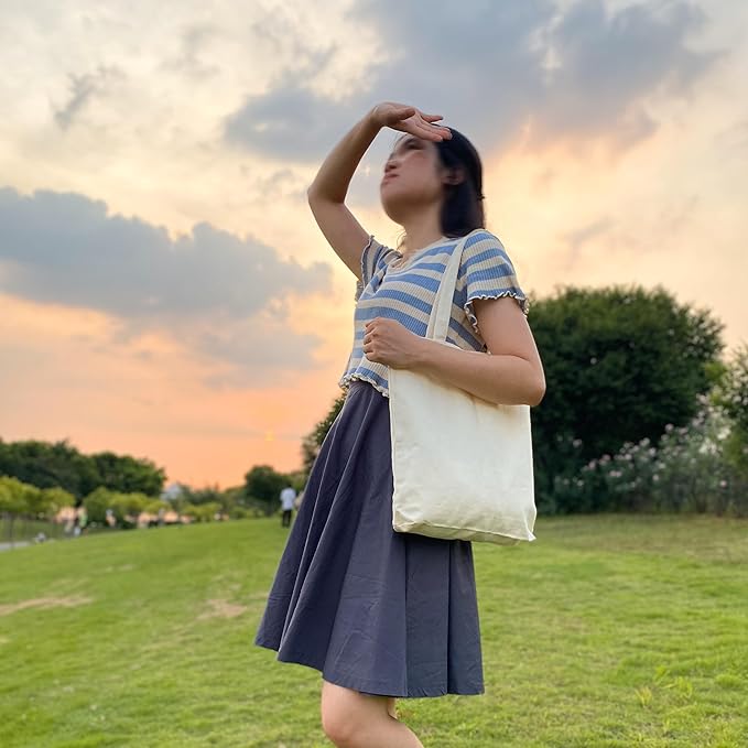 Koolmox 6-Pack 13.5x13.5x3.5 Tote Bags with Zipper, Reinforced Handles and Widen Bottom, Canvas Tote Bag, Grocery Shopping Beach Reusable Totes Bags Vacation Bag Solid Beige Book Bag for Crafts Paint