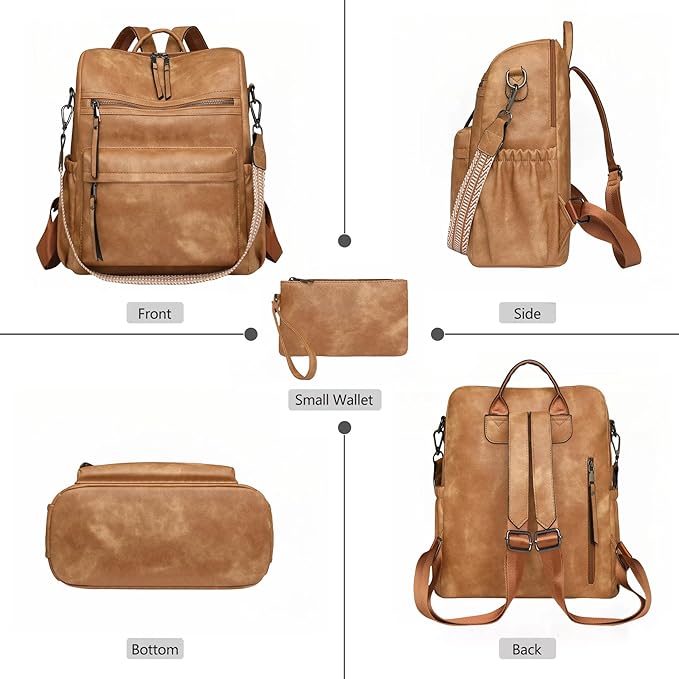 Dora & Liz Womens Backpack Purse Leather Fashion Travel Backpack Purse for Women Designer Ladies Shoulder Bags with Wristlet