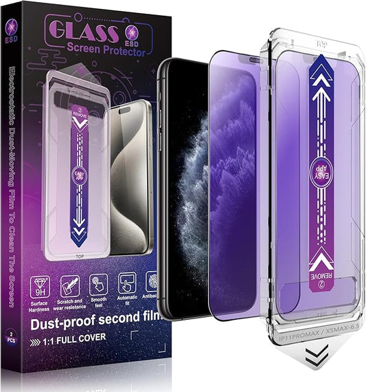 2 Pack Anti Blue Light Matte Screen Protector for iPhone 11 Pro Max and iPhon XS MAX 6.5-Inch Auto Dust Removal, No Bubbles, Tempered Glass Film, Easy Installation