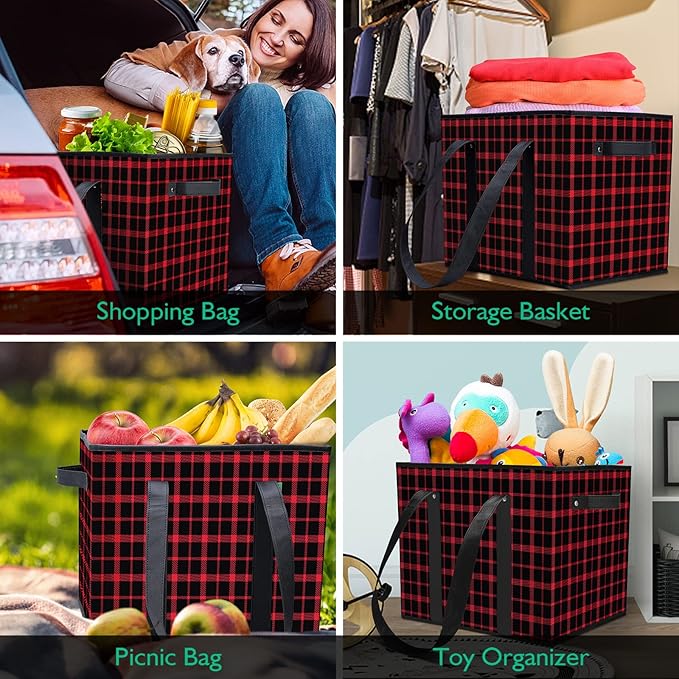 WISELIFE Reusable Grocery Bags 6 Pack,Large Grocery Tote Bag Water Resistant Shopping Bags Foldable Grocery Bag for Clothes,Shoes and Picnic,Red