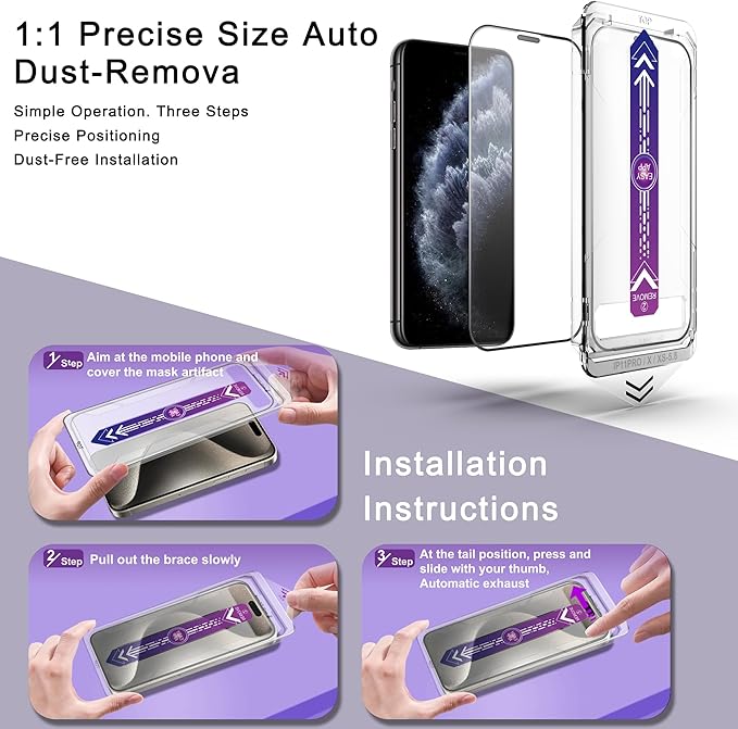 CHISHA 2-Pack Screen Protector Tempered Glass for iPhone 11 Pro and iPhone XS and iPhone X 5.8-Inch, Auto Dust Removal, No Bubbles, High Definition Clear, Easy Installation