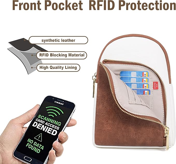 INICAT RFID Blocking Sling Bag Leather Crossbody Bags for Women Fanny Pack Cross Body for Woman Chest Bag for Travel 1.9L