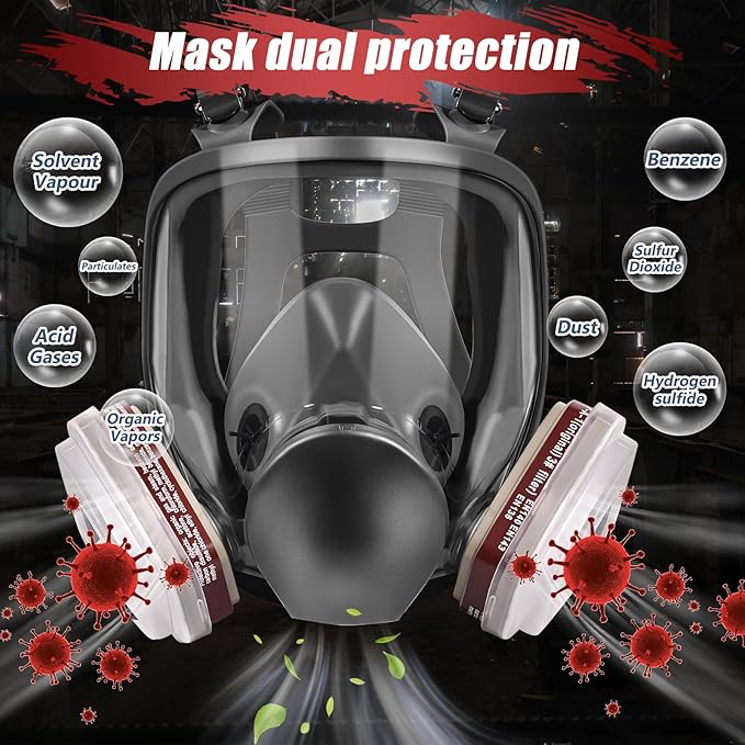 Full face Respirator Mask - Gas Masks Survival Nuclear and Chemical with Activated Carbon Filter for Chemical Dust