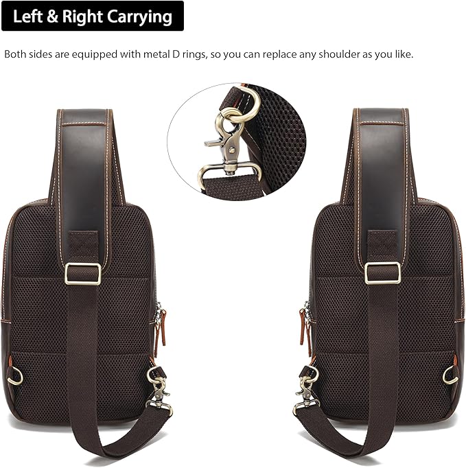 LANNSYNE Full Grain Leather Sling Bag For Men, Crossbody Chest Daypack Fits 10.5" iPad, Men’s Crossbody Bag
