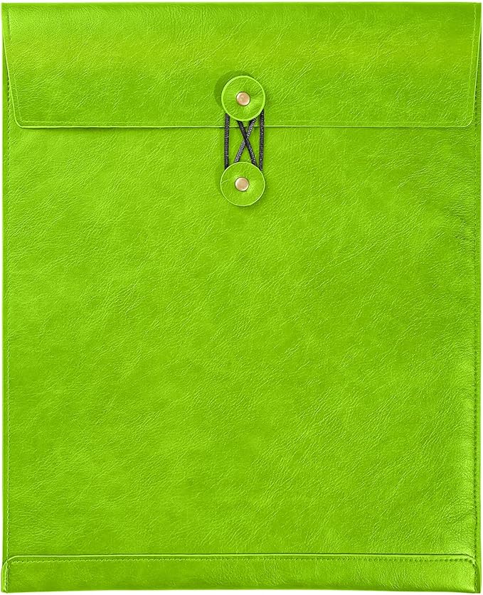 Bright Green PU Leather File Folder for Documents,Important Document Folder with String Tie,Laptop Sleeve Notebook Case,Leather File Organizer, A4 Envelopes Filing Folder