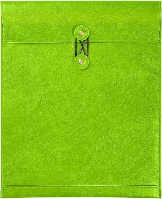 Bright Green PU Leather File Folder for Documents,Important Document Folder with String Tie,Laptop Sleeve Notebook Case,Leather File Organizer, A4 Envelopes Filing Folder