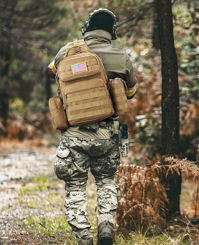 CVLIFE Tactical Sling Bag Backpack for Men Military Shoulder Sling Bag Molle Army Assault Detachable Tactical Bag with Bottle Holder Concealed Carry Daily Day Pack Work Bag for EDC Hiking, Khaki