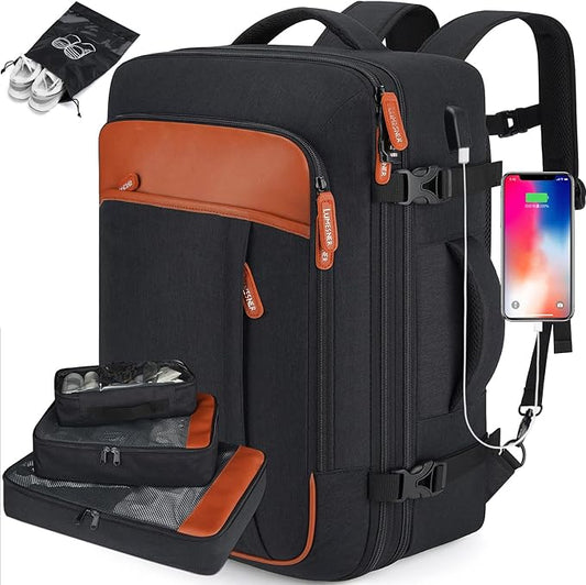 Carry on Travel Backpacks, Extra Large 40L Flight Approved Bag for Men & Women,Expandable Suitcase Backpack With 4 Packing Cubes,Water Resistant Luggage Daypack Business Weekender Bag,Black