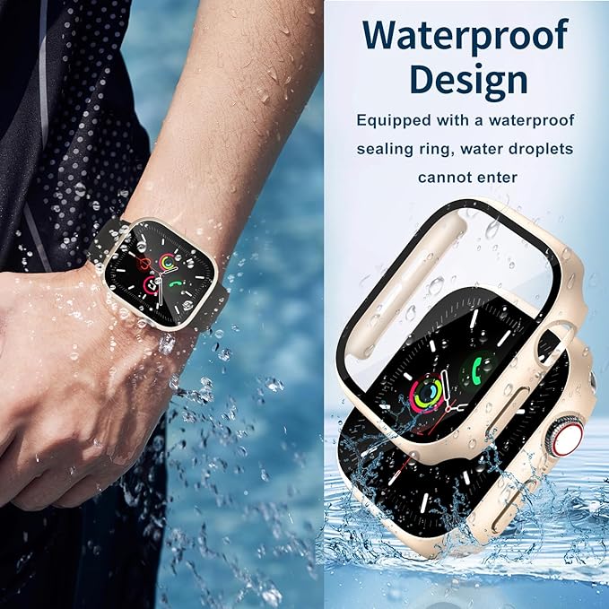 Waterproof Case for Apple Watch Series 10 46mm, Built-in Screen Protector with Tempered Glass [Touch Sensitive] Cover for iWatch S10 46mm, Rose Gold