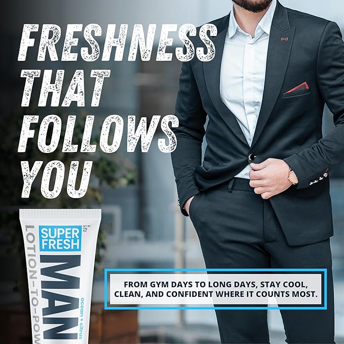 Super Fresh Ball Deodorant Powder Lotion Comfort Cream for Man Parts Groin Butt and Body Hygiene Controls Odor Stops Chafing and Itch Absorbs Sweat Aluminum Free Formula in 4 oz Tube