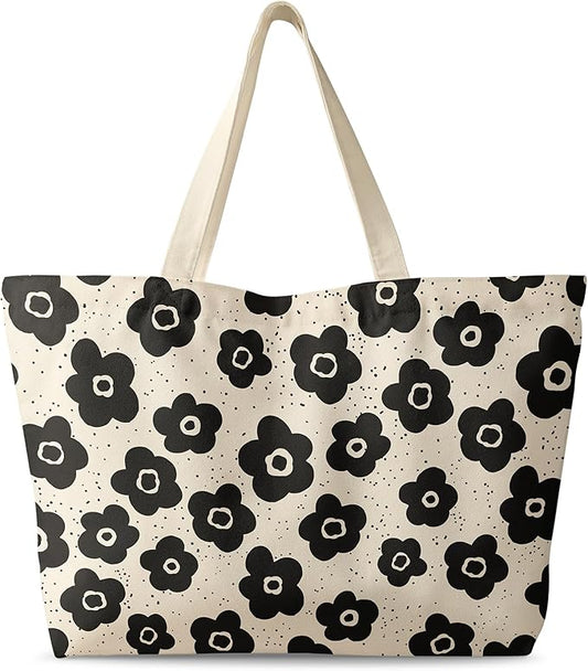 Large Tote Bag for Women - Canvas Tote Bag with Zipper Aesthetic Reusable Shoulder Bag for Gym, Travel, Work