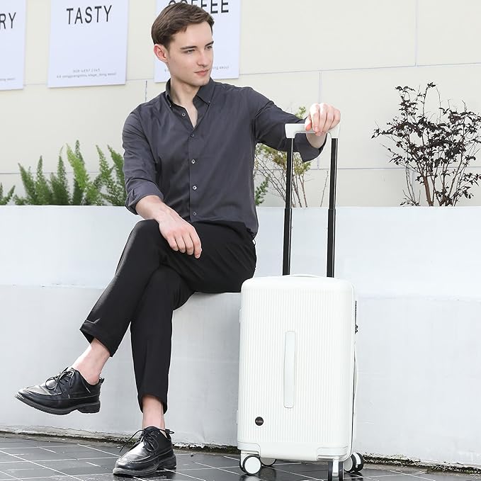 20 Inch Carry On Luggage, Hardside Lightweight Spinner Suitcase with TSA Lock, 22x14x9 Airline Approved Hard Shell Travel Suitcase with Wheels, Scratch Resistant (White, 20 Inch)