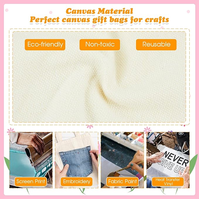 Amylove 24 Pcs Mini Tote Bag Sublimation Blank Canvas Tote Bags Reusable Grocery Luggage DIY Sack Goody for Party Even (8.5 x 8 Inch,Natural with Colorful Handle)