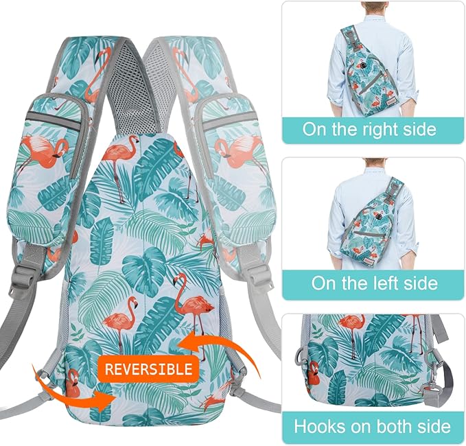 ZOMAKE Sling Bag,Small Crossbody Sling Backpack,Water Resistant Shoulder Daypack for Travel,Anti Thief Chest Bag for Hiking(Flamingo Blue)