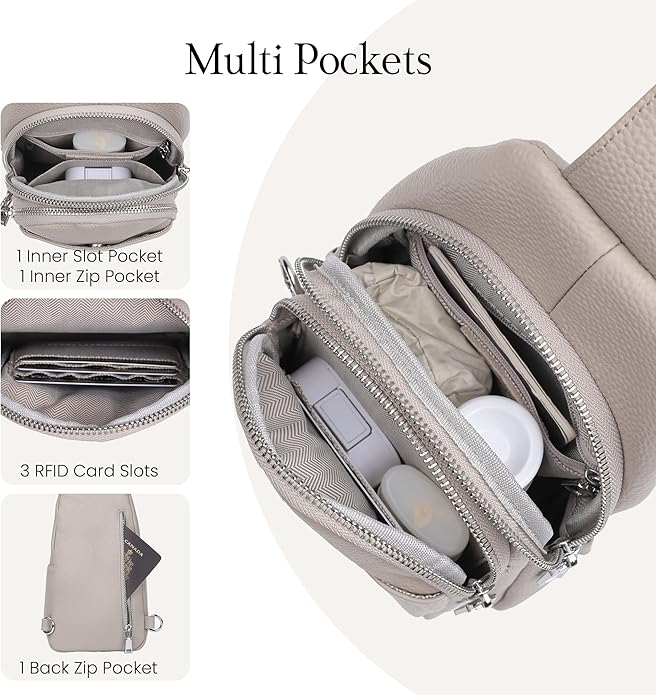 befen Genuine Leather Small Sling Bag for Women Anti-Theft Crossbody Chest Bags Fanny Packs for Travel with RFID Card Slots