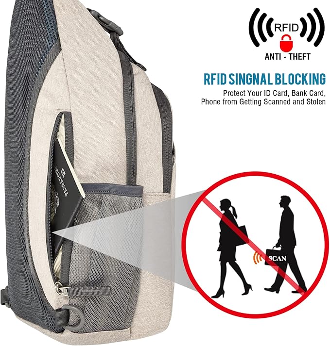 G4Free Sling Bag RFID Blocking Sling Backpack Crossbody Chest Bag Daypack for Hiking Travel(Ivory)
