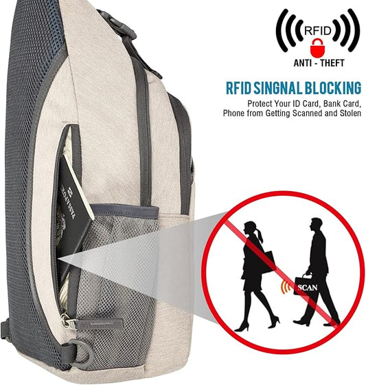 G4Free Sling Bag RFID Blocking Sling Backpack Crossbody Chest Bag Daypack for Hiking Travel(Ivory)