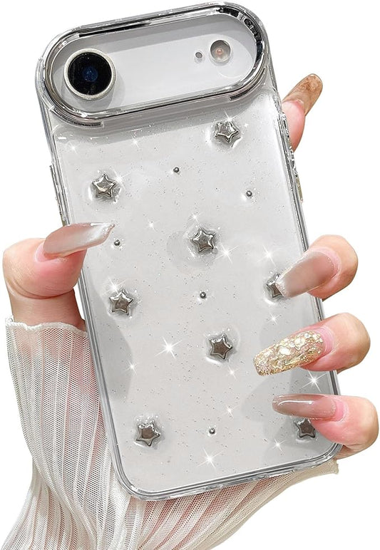 EYZUTAK Case for iPhone Air, Bling Glitter 3D Stars Phone Case Cute Sparkly Crystal Clear Star Aesthetic Design Cover Slim Soft Durable TPU Transparent Protective Cover for Women Girls - Star
