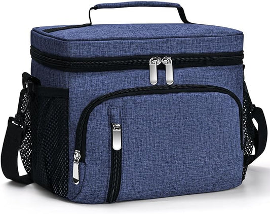 Insulated Lunch Bag for Men & Women - Leakproof Lunch Box Soft Cooler Tote, Adjustable Strap, Reusable Lunch Box for Work Office Picnic Beach Travel-Navy Blue