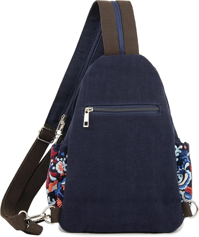 SILKAREA Vintage Embroidered Floral Ethnic Backpack for Women Handbag Shoulder Bag Mini Travel Purse (Embroidered Blue)