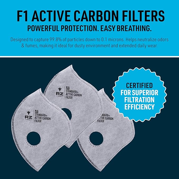 RZ Mask M1 - Neoprene Dust Mask w/ 99.8% Carbon Filtration, Reusable and Washable Face Mask, Anti Fogging w/ 360° Degree Seal