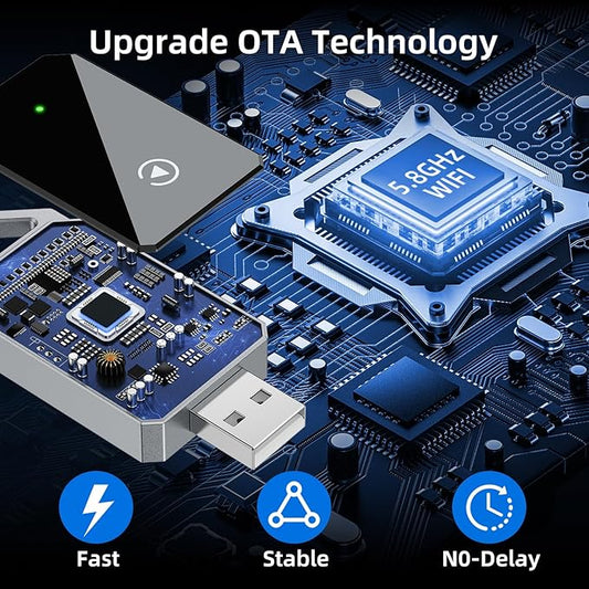 Wireless Carplay Adapter for iPhone, Converts Wired to Wireless Bluetooth, Plug and Play&No Delay, Mini Carplay with USB & USB C, Compatible with iPhone 6 or above/iOS10+ & Cars from 2016, Dark Gray