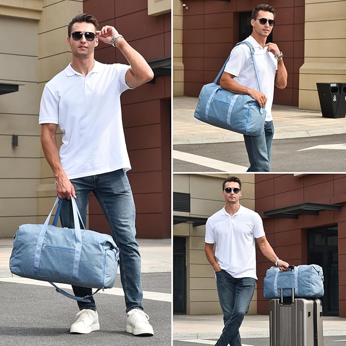 For Spirit Airlines Personal Item Bag 18x14x8, Foldable Small Travel Duffel Bags Gym Duffle Weekender Overnight Carry on Luggage Bag with Wet Pocket & Shoe Compartment for Women Men(Blue, 30L)