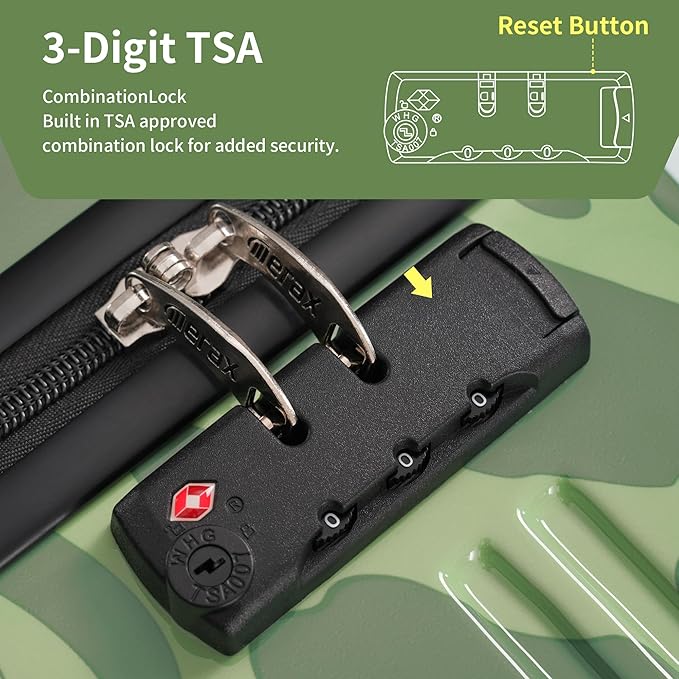 Merax Luggage Sets 3 Piece, Hardside Suitcase Set with Spinner Wheels, Lightweight Printing Luggage Carry on,20+24+28 IN,Green