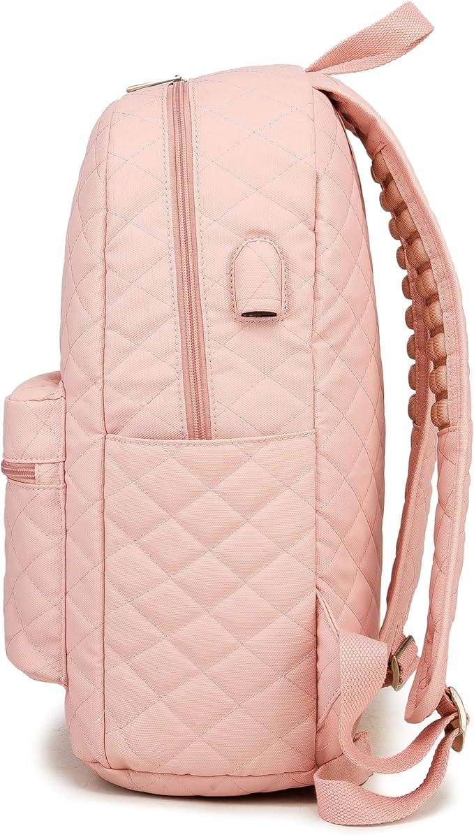 Kinmac Laptop Backpack with Massage Cushion Straps and USB Charging Port for Laptop Up to 15.6 Inch Men Women Travel Outdoor Backpack (Pink)