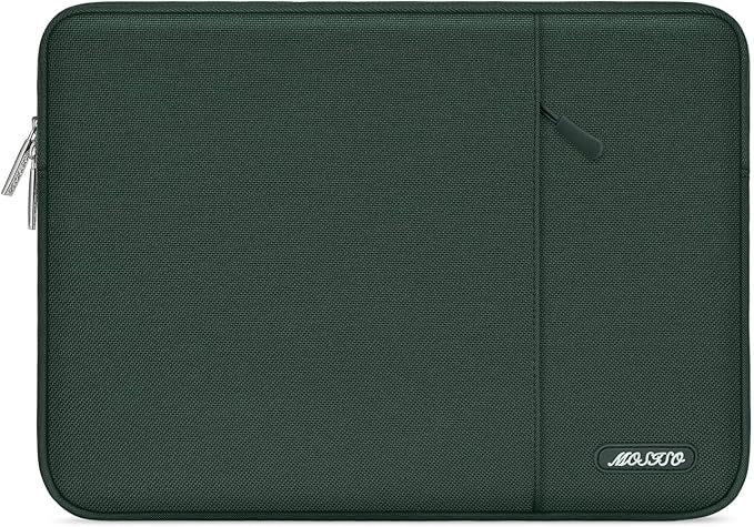 MOSISO Laptop Case 13.3 inch, 13-13.3 inch Laptop Sleeve Compatible with MacBook Air/Pro 13 / Pro 14, HP Dell ASUS Lenovo Notebook, Polyester Vertical Computer Sleeve Bag with Pocket, Midnight Green