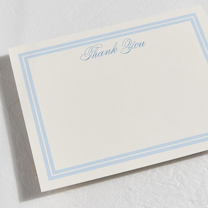 Minted Classic Start Stationery Cards, Blank Thank You Cards and Envelopes, Thank You Notes for Handwritten Messages, Note Cards & Stationery Set for Women and Men, Powder Blue Color Theme