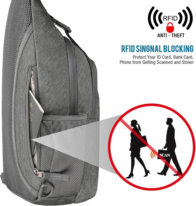 G4Free Sling Bag RFID Blocking Sling Backpack Crossbody Chest Bag Daypack for Hiking Travel(DimGray)