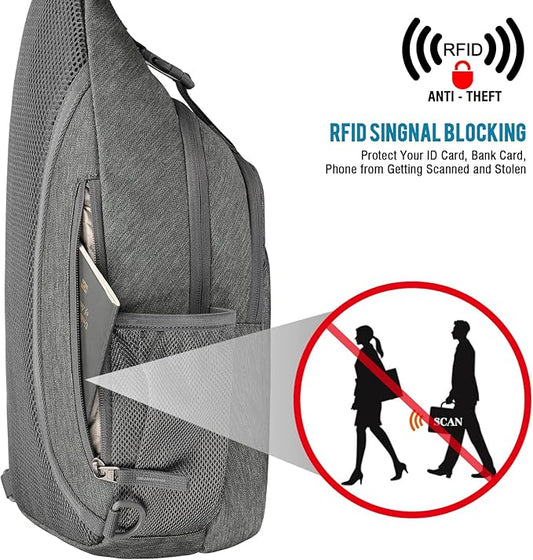 G4Free Sling Bag RFID Blocking Sling Backpack Crossbody Chest Bag Daypack for Hiking Travel(DimGray)