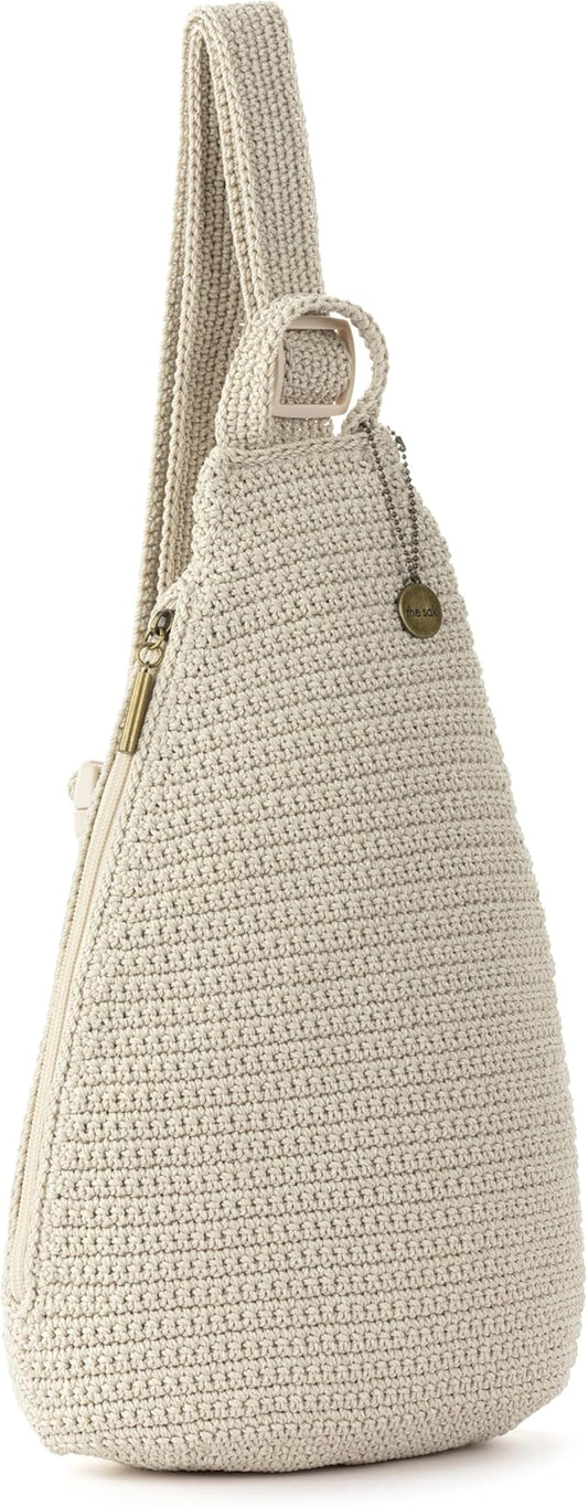 The Sak Geo Sling Backpack in Crochet, Single Backpack Strap, Ecru